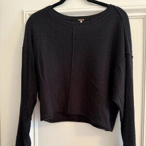 Free People: Black Cropped Cashmere Crew-Neck Sweater, Size: Medium